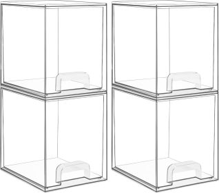 7.6" H Clear Stackable Storage Drawers, 4 Pack Plastic Organizers Bins for Skincare, Cosmetics,Beauty Supplies,Ideal for Vanity, Bathroom