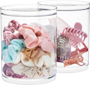 Bella Tall Scrunchie Holder | Stackable Clear Plastic Container (Set of 2) Round Vanity Storage Organizers with Lids for Hair Accessories Beauty