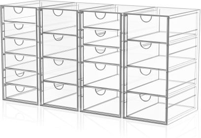 Acrylic Makeup Organizer with 19 Drawers, 4 Pack Clear Storage Drawers, Bathroom Makeup Organizer for Palettes, Cosmetic, and Beauty Supplies