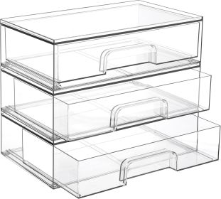 12.1''W Clear Stackable Storage Drawers,3 Pack Acrylic Plastic Organizers Bins for Makeup Palettes, Cosmetics, and Beauty Supplies,Ideal for Vanity