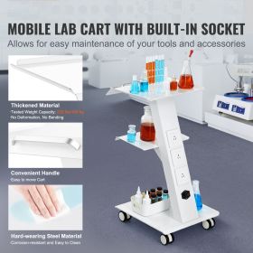 Lab Trolley, Rolling Lab Cart with Built-in Socket, 3-Layer Metal Mobile Trolley, Tray Rolling Clinic Cart with Swivel Wheels, 220 lbs Weight Cap