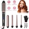 5 in 1 Curling Wand Hair Curling Iron Brush Hair Thermal Brush Curler with 4 Heating Levels 360° Rotatable Cable 5 Interchangeable Barrels 2 Clips Lea