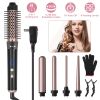 5 in 1 Curling Wand Hair Curling Iron Brush Hair Thermal Brush Curler with 4 Heating Levels 360° Rotatable Cable 5 Interchangeable Barrels 2 Clips Lea