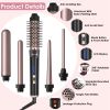 5 in 1 Curling Wand Hair Curling Iron Brush Hair Thermal Brush Curler with 4 Heating Levels 360° Rotatable Cable 5 Interchangeable Barrels 2 Clips Lea