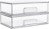 12.1''W Clear Stackable Storage Drawers,2 Pack Acrylic Plastic Organizers Bins for Makeup Palettes, Cosmetics, and Beauty Supplies,Ideal for Vanity