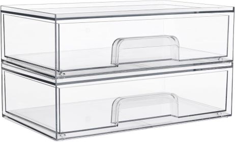 12.1''W Clear Stackable Storage Drawers,2 Pack Acrylic Plastic Organizers Bins for Makeup Palettes, Cosmetics, and Beauty Supplies,Ideal for Vanity (Color: Clear)